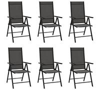 zylophax Sillas de jardín Plegables Negro con Estructura de Aluminio y textilene Transpirable, Respaldo reclinable en 7 Posiciones, Set de 6 Unidades para terraza, Patio, Camping y Playa