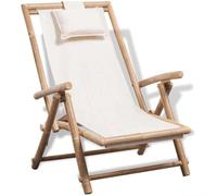 zylophax Tumbona de Exterior de bambú con Respaldo Regulable, Asiento de Lona Blanca, Almohada incluida y Estructura Resistente para jardín, terraza, Patio o Piscina