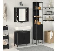 zylophax Unidades de tocador baño Negro Madera contrachapada Set 3 pcs Armario Lavabo Espejo Pared Moderno Almacenamiento estantes organización Funcional para baño
