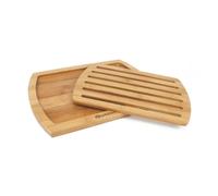 Quttin Bandeja para cortar pan de bambú - Tabla con ranuras y recogemigas 36×25×1,8 cm
