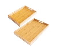 ZYLX SHOPPING - Bandejas de Bambú Rectangulares con Asas | Set 2 Unidades 33×22 y 40×28 cm | Resistente y Ecológico para Cocina y Hogar