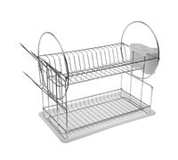 ZYLX SHOPPING - Escurreplatos Doble de Acero Cromado | Escurridor 2 Niveles con Bandeja, Porta Vasos y Cubiertos 50×23,5×36 cm