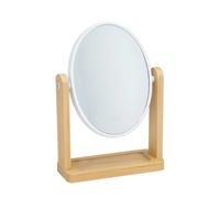 ZYLX SHOPPING - Espejo de Maquillaje de Mesa de Bambú - Doble Cara con Aumento 2X - Giratorio 360° con Bandeja Organizadora (16x6x23cm)