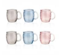ZYLX SHOPPING - Pack 6 Jarras Mug de Vidrio 350 ml | Tazas de Cristal con Asa Texturizada | Diseño Stones / Stripes