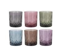 ZYLX SHOPPING - PACK 6 Vasos de Cristal LAV Coral Odin 330 ml - Diseño con Líneas Angulares, Estilo Moderno y Colores Pastel