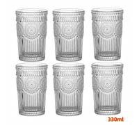 ZYLX SHOPPING - Pack 6 vasos de vidrio con relieve 300/330 ml, estilo vintage transparente para agua y bebidas frías