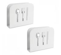 ZYLX SHOPPING - Pack de 2 servilleteros metálicos blancos con diseño de cubiertos, organizadores de cocina modernos y minimalistas para mesa o encimera.