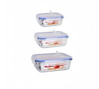 ZYLX SHOPPING - Set 3 Fiambreras Rectangulares Vidrio Borosilicato con Tapa Hermética 375 ml + 600 ml + 1000 ml