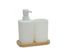 Zylx shopping - Set de 2 Accesorios de Baño con Bandeja de Madera (Disponibles en Blanco y Negro) White