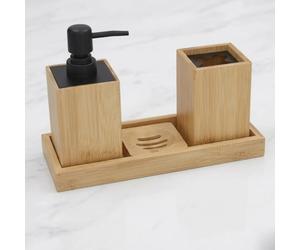 ZYLX SHOPPING - Set de Baño de Bambú de 4 Piezas - Organizador de Baño Moderno (25x9x17 cm)