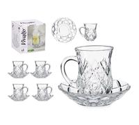 ZYLX SHOPPING - Vivalto Pack 4 Tazas de Café con Plato 125 ml | Vasos de Vidrio con Asa | 2 Diseños Elegantes