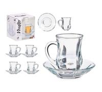 ZYLX SHOPPING - Vivalto Pack 4 Tazas de Café con Plato 125 ml | Vasos de Vidrio con Asa | 2 Diseños Elegantes