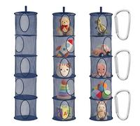 ZYNERY Juego de 3 bolsas de almacenamiento de red colgantes, organizador de almacenamiento plegable de 5 niveles, cesta de almacenamiento colgante para niños, para habitación infantil, baño, balcón