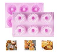 Zyren 2 Piezas 6 Cavidades Molde mini Savarin Antiadherente, Morado Claro Savarin Molde, Apto para Lavavajillas, Bandeja Mini Pasteles Roscos Savarín, Savarin de Silicona para Muffins Gelatina Pastel