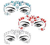 ZZHBOO 3 Pegatinas de Cristal, Piedras de Estras con Base Plana, Decoracion Facial con Adhesivo para Rostro, Tatuajes Temporales, Estilo Europeo y Americano, 0.2cm en Transparente, Rojo y Azul